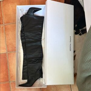 Amina Muaddi Black Knee-High Boots